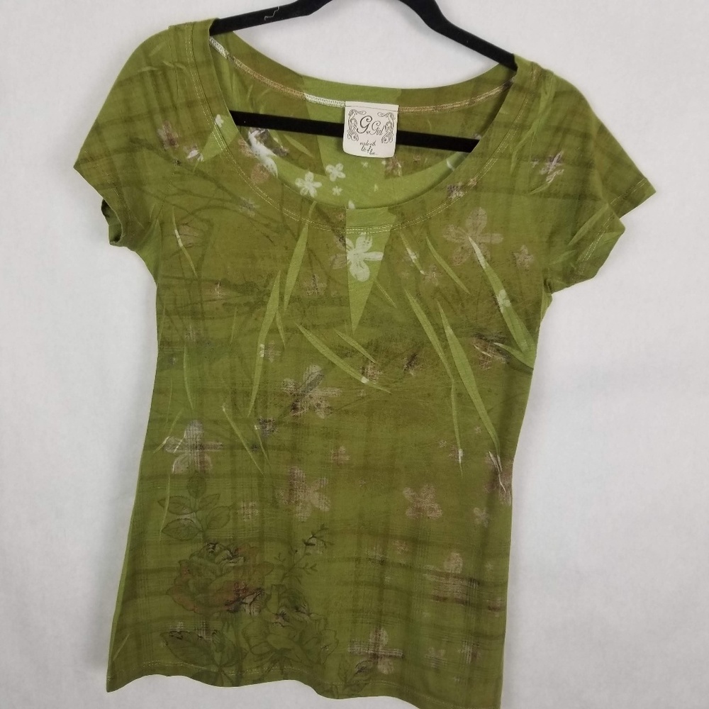 G Girl Green Botanic Print Short Sleeve T Shirt S
